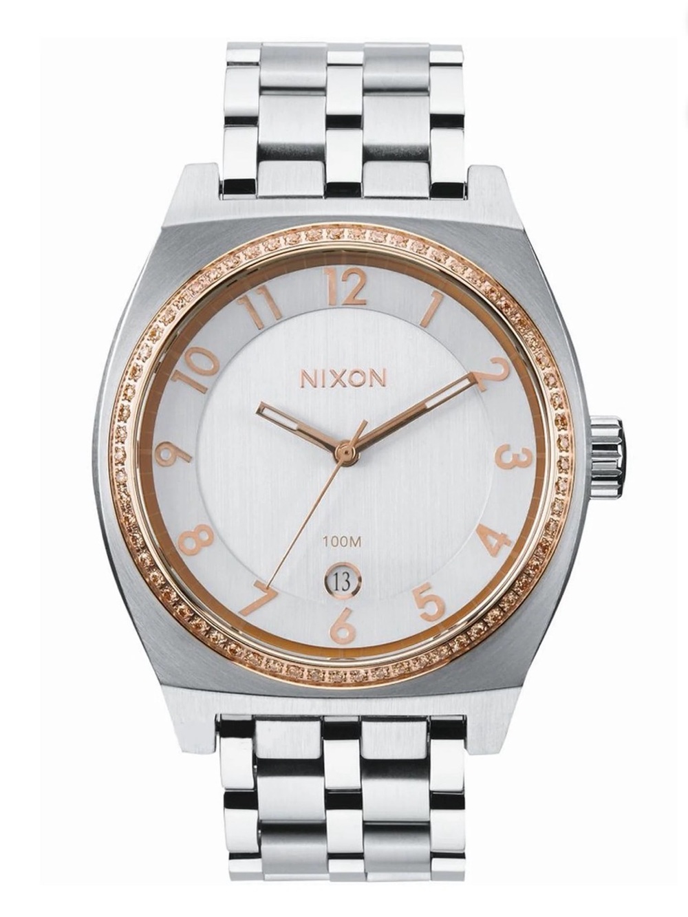 Nixon Silver and Rose Gold Accent Stainless Steel Women's Watch
